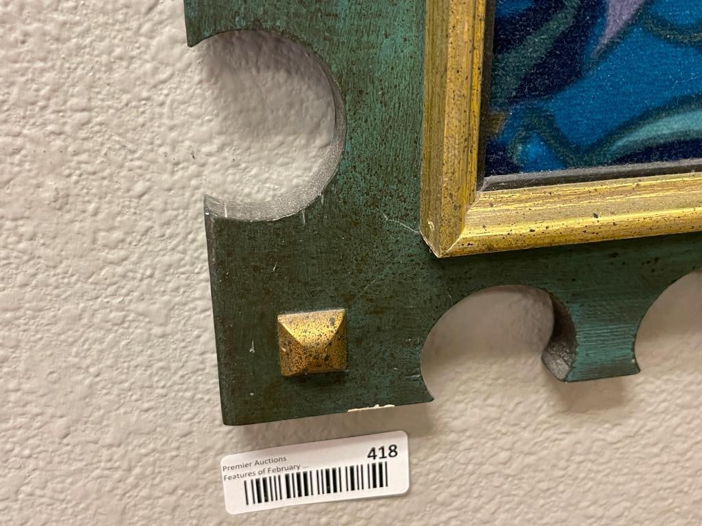 VINTAGE 1960'S - 1970'S WALLMIRROR WITH DECORATIVE CLOTH BORDER - 4