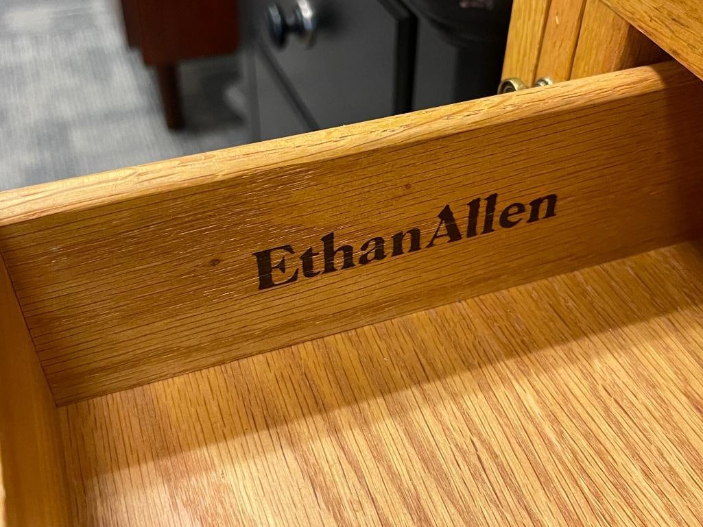 ETHAN ALLEN OAK DROP FRONT SECRETARYS DESK WITH BOOKCASE TOP - 10