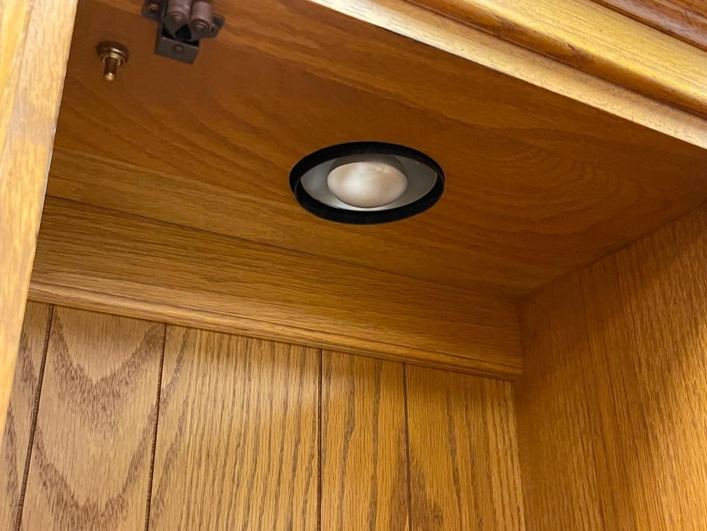 ETHAN ALLEN OAK DROP FRONT SECRETARYS DESK WITH BOOKCASE TOP - 12