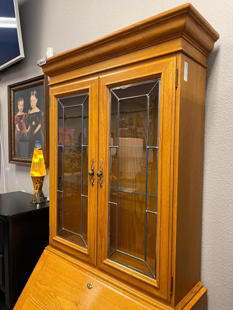 ETHAN ALLEN OAK DROP FRONT SECRETARYS DESK WITH BOOKCASE TOP - 3