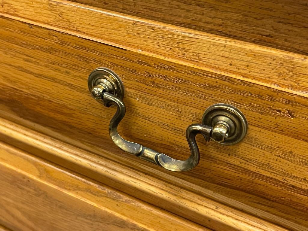 ETHAN ALLEN OAK DROP FRONT SECRETARYS DESK WITH BOOKCASE TOP - 8