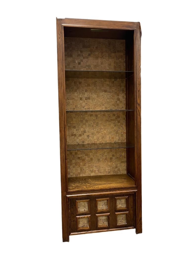 1980'S OAK TALL BOOKCASE WITH STORAGE DRAWER AND LIGHT (1 of 6)