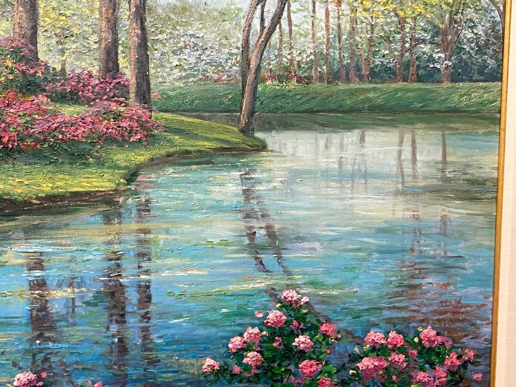 MILES SCHAEFER AMERICAN LANDSCAPE ARTIST LARGE ORIGINAL OIL ON CANVAS TITLED SPRING REFLECTIONS - 4