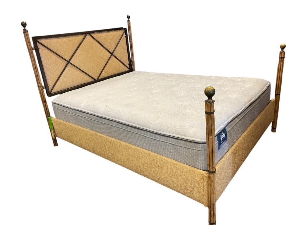 HOLLYWOOD REGENCY STYLED FULL SIZE BED FRAME FEATURING BAMBOO POSTS WITH BRASS FINNIALS (1 of 8)