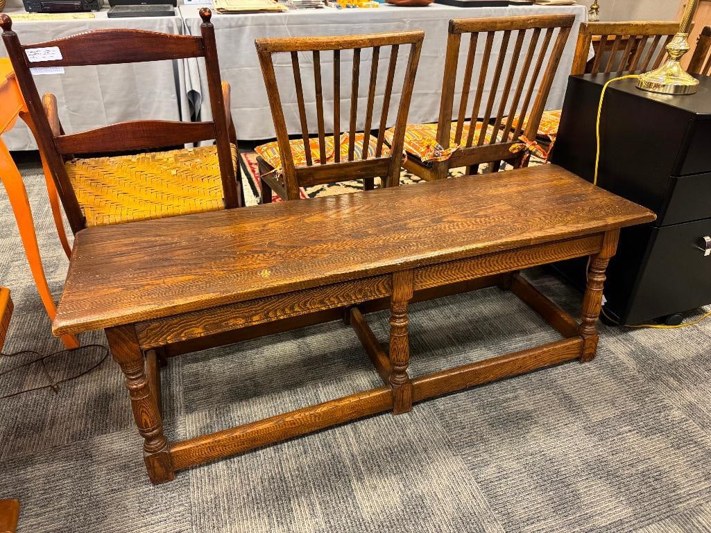 20TH CENTURY GRAND RAPIDS CHAIR CO SOLID OAK EDWARDIAN STYLE STORAGE BENCH - 2