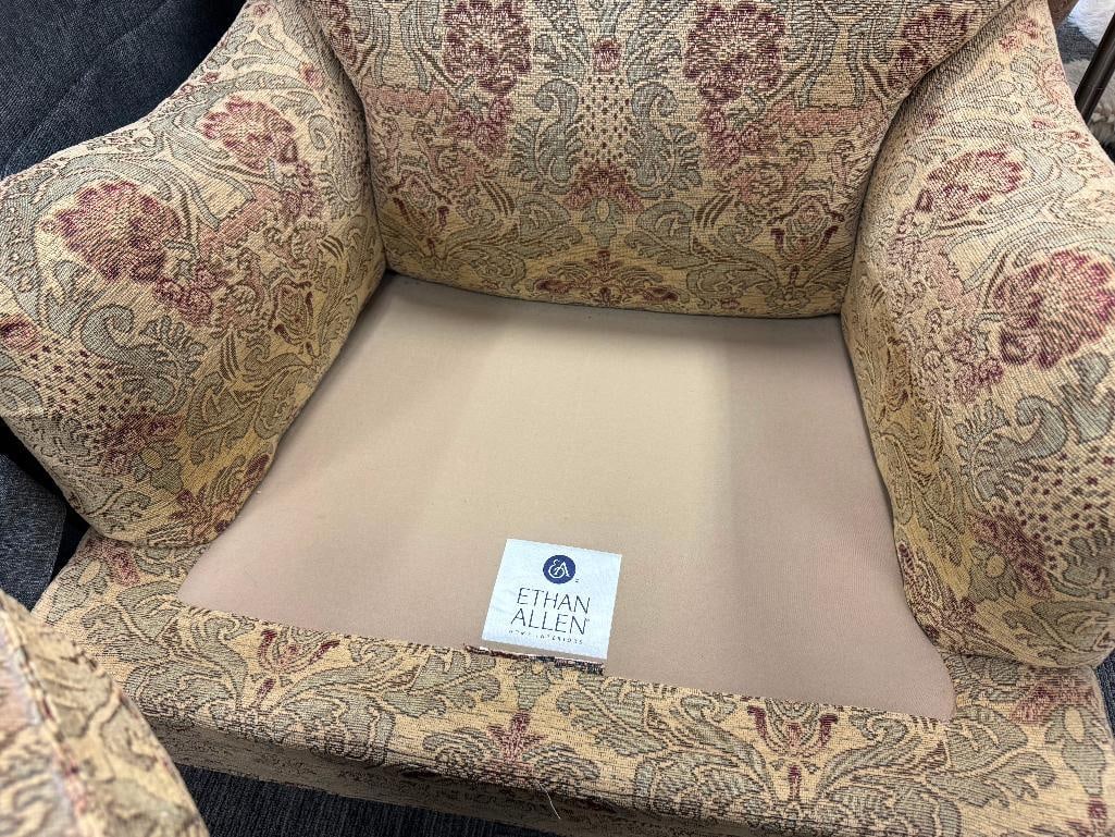 ETHAN ALLEN DESIGNER TRADITIONAL STYLE UPHOLSTERED ACCENT CHAIR FEATURING BROCADE FABRIC - 3