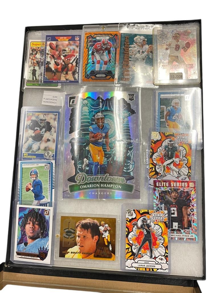 13 FOOTBALL NFL GREATS SPORT PLAYER CARDS BRETT FAVRE, JERRY RICE, DAN MARINO, BO JACKSON: PLUS DOWNTOWN OMARION HAMPTON LARGE FOLIO CARD 