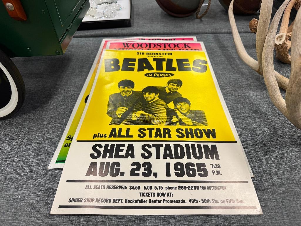 FOUR ROCK N ROLL CONCERT PROMOTIONAL POSTERS THE BEATLES, WOODSTOCK, THE GRATEFUL DEAD - 2