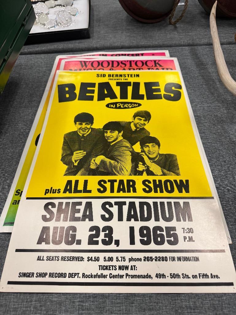 FOUR ROCK N ROLL CONCERT PROMOTIONAL POSTERS THE BEATLES, WOODSTOCK, THE GRATEFUL DEAD - 3