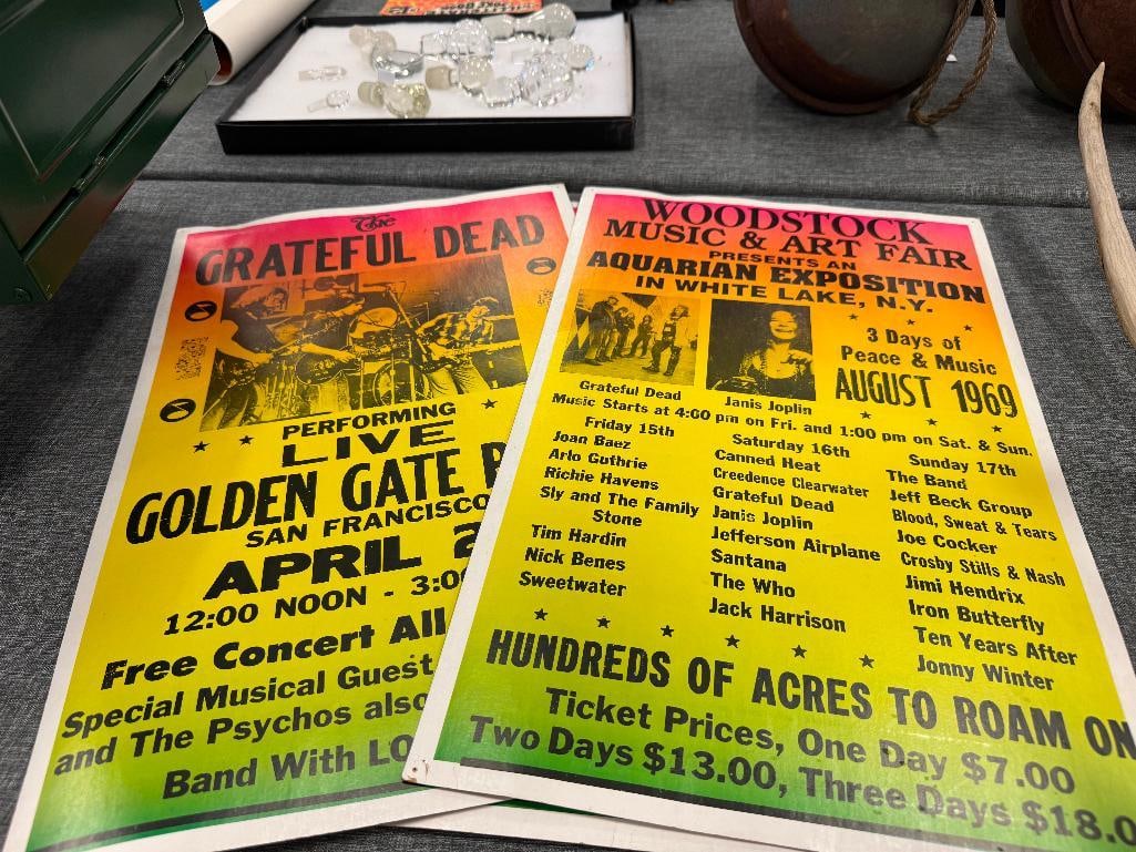FOUR ROCK N ROLL CONCERT PROMOTIONAL POSTERS THE BEATLES, WOODSTOCK, THE GRATEFUL DEAD - 6