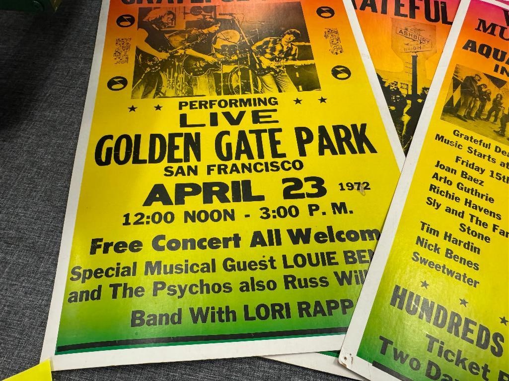 FOUR ROCK N ROLL CONCERT PROMOTIONAL POSTERS THE BEATLES, WOODSTOCK, THE GRATEFUL DEAD - 9