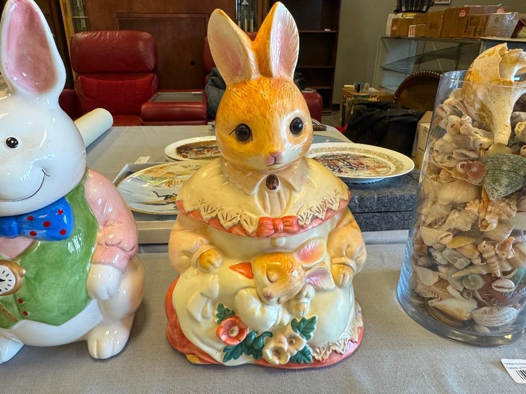 TWO CERAMIC HAND PAINTED BUNNY MOTIF COOKIE JARS INCLUDING ONE BY W.C.L. CHINA - 11