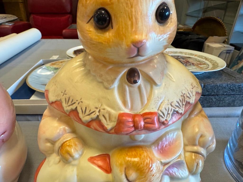 TWO CERAMIC HAND PAINTED BUNNY MOTIF COOKIE JARS INCLUDING ONE BY W.C.L. CHINA - 13