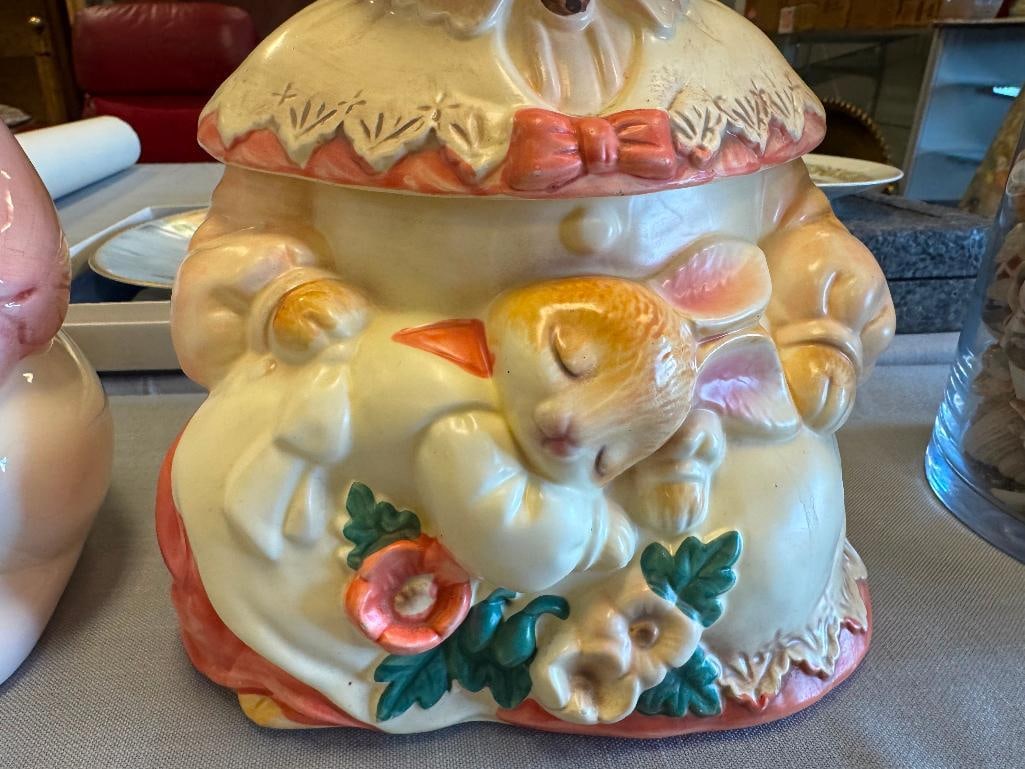 TWO CERAMIC HAND PAINTED BUNNY MOTIF COOKIE JARS INCLUDING ONE BY W.C.L. CHINA - 14