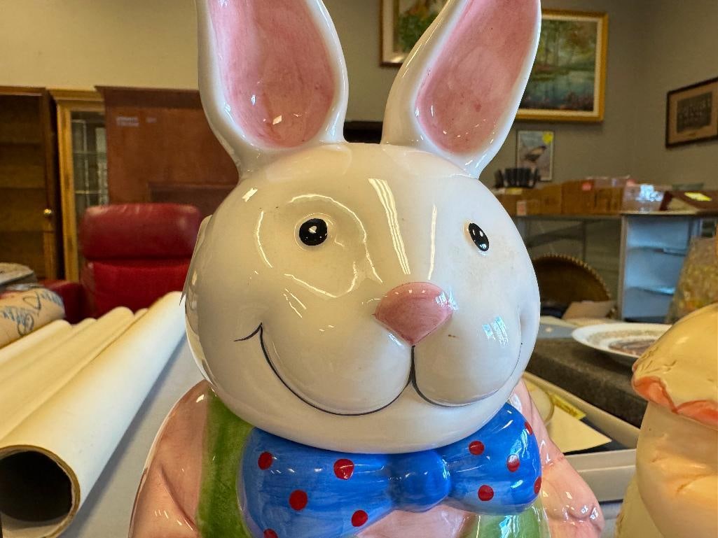 TWO CERAMIC HAND PAINTED BUNNY MOTIF COOKIE JARS INCLUDING ONE BY W.C.L. CHINA - 4