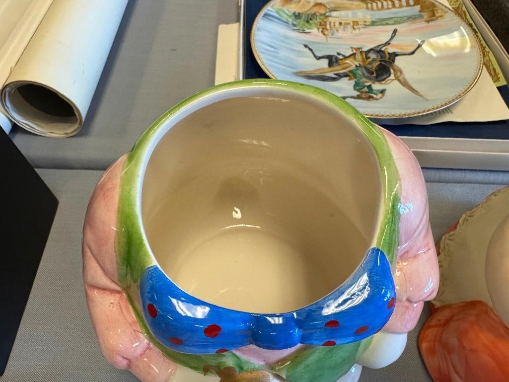 TWO CERAMIC HAND PAINTED BUNNY MOTIF COOKIE JARS INCLUDING ONE BY W.C.L. CHINA - 7