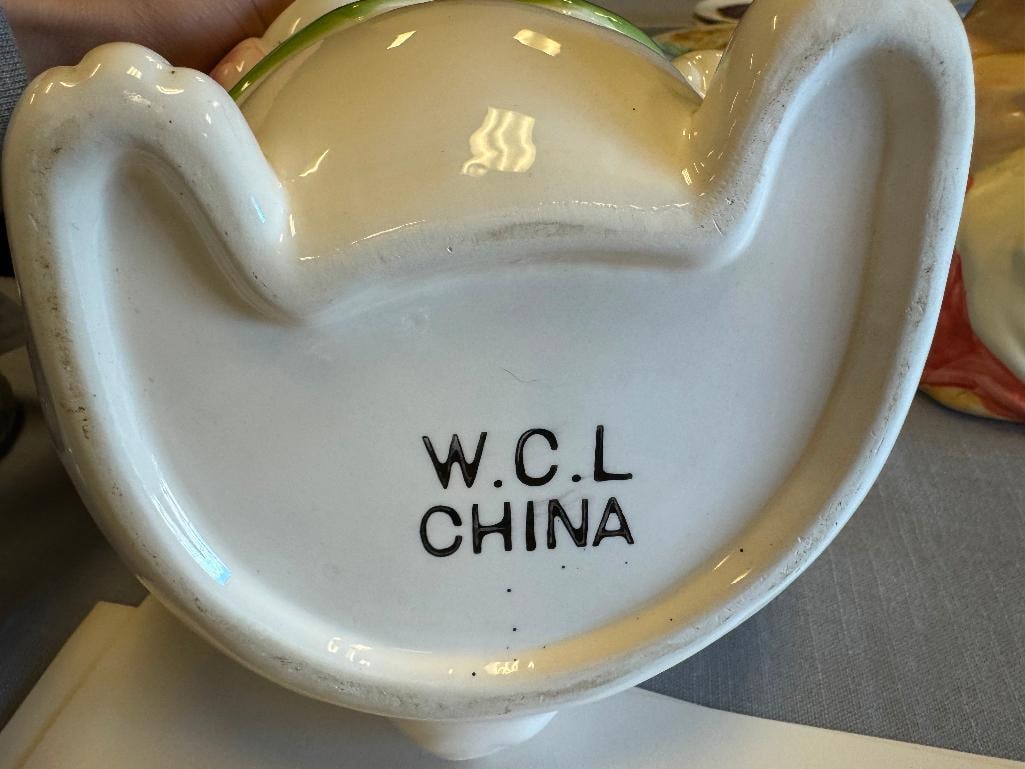 TWO CERAMIC HAND PAINTED BUNNY MOTIF COOKIE JARS INCLUDING ONE BY W.C.L. CHINA - 9