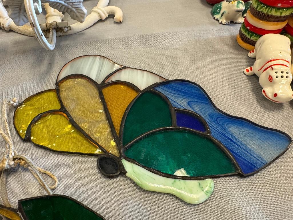 TWO LOCALLY MADE VIBRANT COLORED STAINED GLASS DESIGNS INCLUDING DOLPHIN AND BUTTERFLY - 3