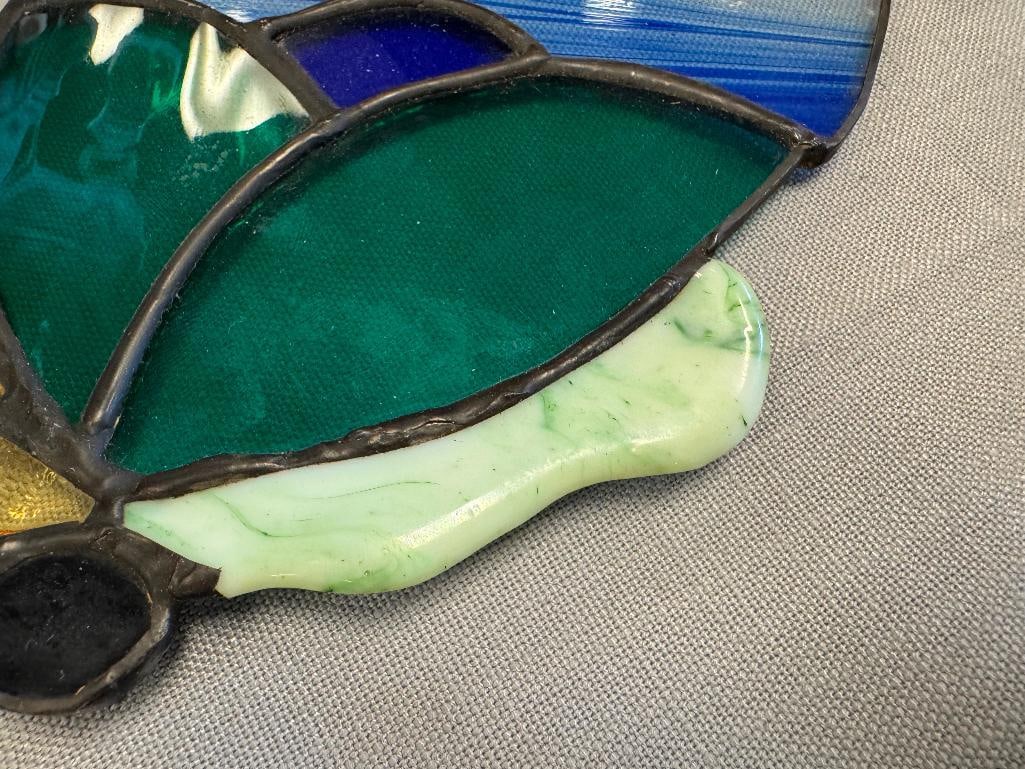 TWO LOCALLY MADE VIBRANT COLORED STAINED GLASS DESIGNS INCLUDING DOLPHIN AND BUTTERFLY - 4