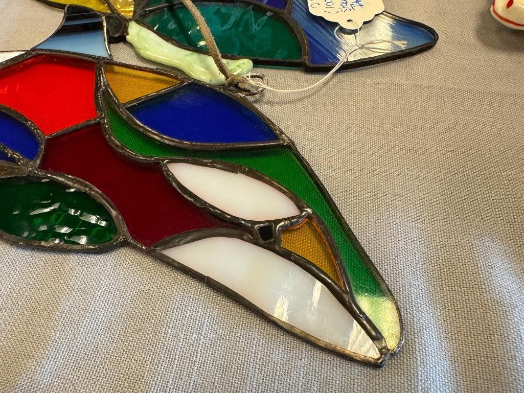 TWO LOCALLY MADE VIBRANT COLORED STAINED GLASS DESIGNS INCLUDING DOLPHIN AND BUTTERFLY - 6