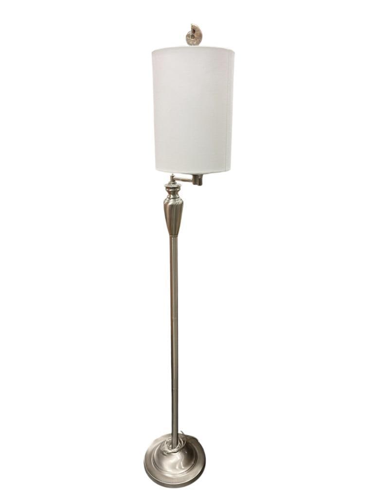 STAINLESS STEEL SATIN FINISH HOME DECOR FLOOR LAMP WITH ADJUSTABLE ARM AND NAUTILUS SHELL FINIAL (1 of 1)