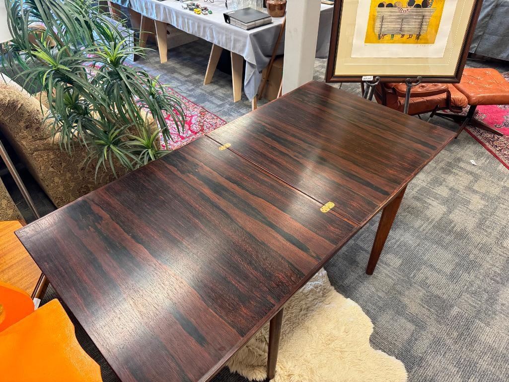 VINTAGE MID-CENTURY DANISH ROSEWOOD SWIVEL TOP GAMING TABLE - 12