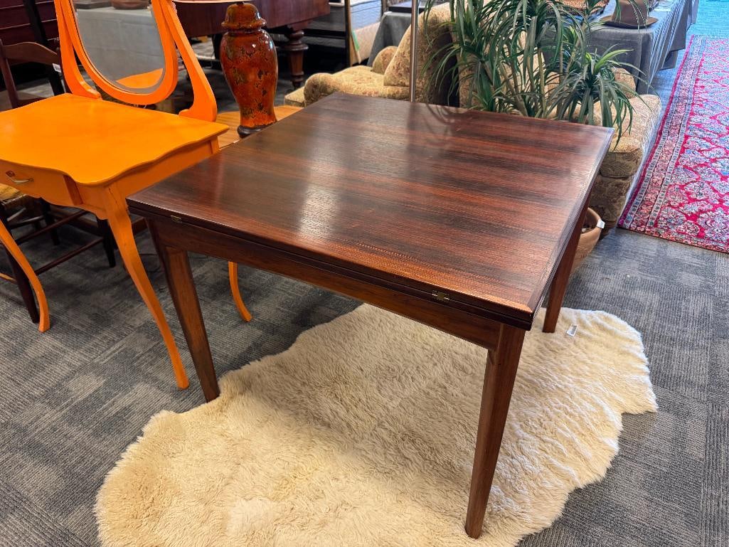 VINTAGE MID-CENTURY DANISH ROSEWOOD SWIVEL TOP GAMING TABLE - 4