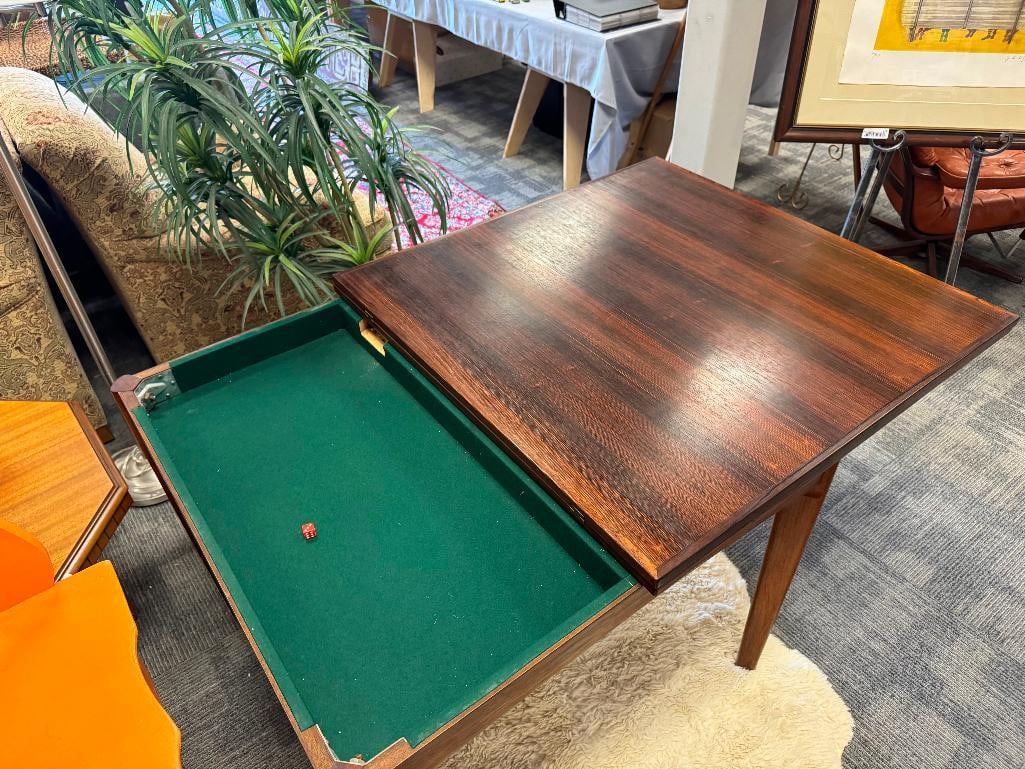 VINTAGE MID-CENTURY DANISH ROSEWOOD SWIVEL TOP GAMING TABLE - 5