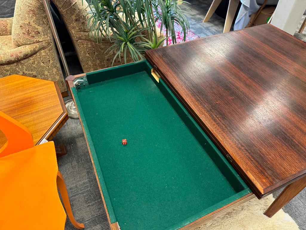 VINTAGE MID-CENTURY DANISH ROSEWOOD SWIVEL TOP GAMING TABLE - 6