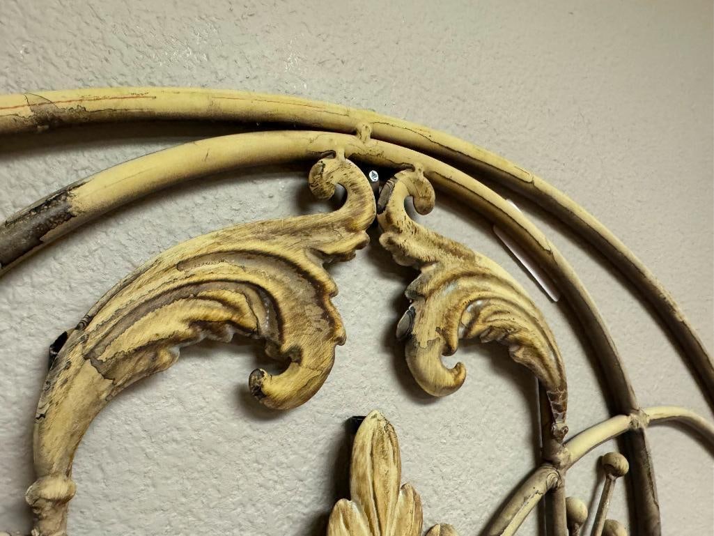 VINTAGE WROUGHT METAL DESIGN RUSTIC SCROLL AND FLORAL ARCHITECTURAL ARCHED TRANSOM - 5