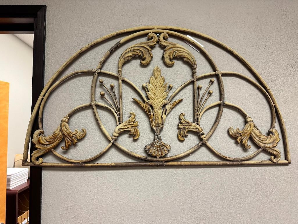 VINTAGE WROUGHT METAL DESIGN RUSTIC SCROLL AND FLORAL ARCHITECTURAL ARCHED TRANSOM - 7