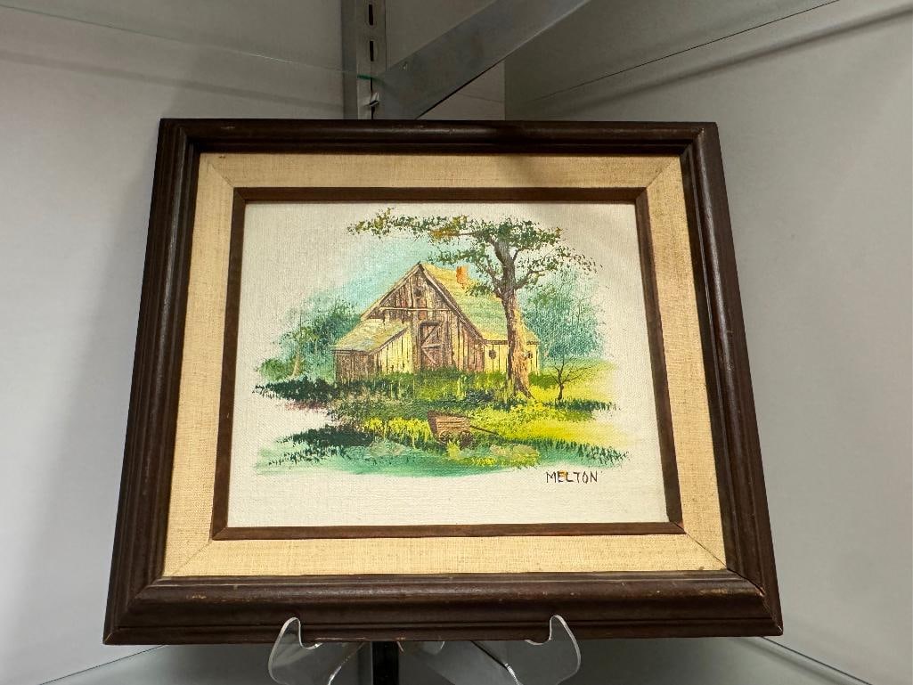 ORIGINAL OIL ON CANVAS PAINTING OF NEVADA LANDSCAPE WITH BARN SIGNED BY MARILYN ROYLE MELTON - 2