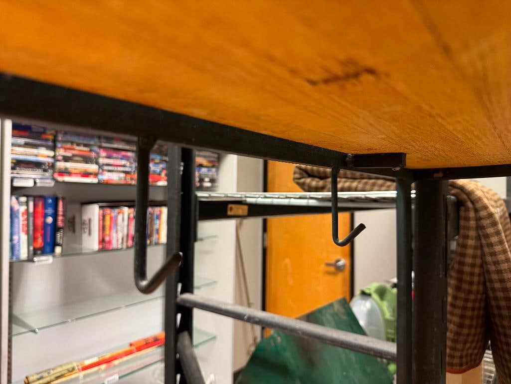 MODERN WOOD AND METAL FRAME KITCHEN BAKER'S RACK WITH 12 BOTTLE WINE RACK, WOOD INSERTS, AND MORE - 5