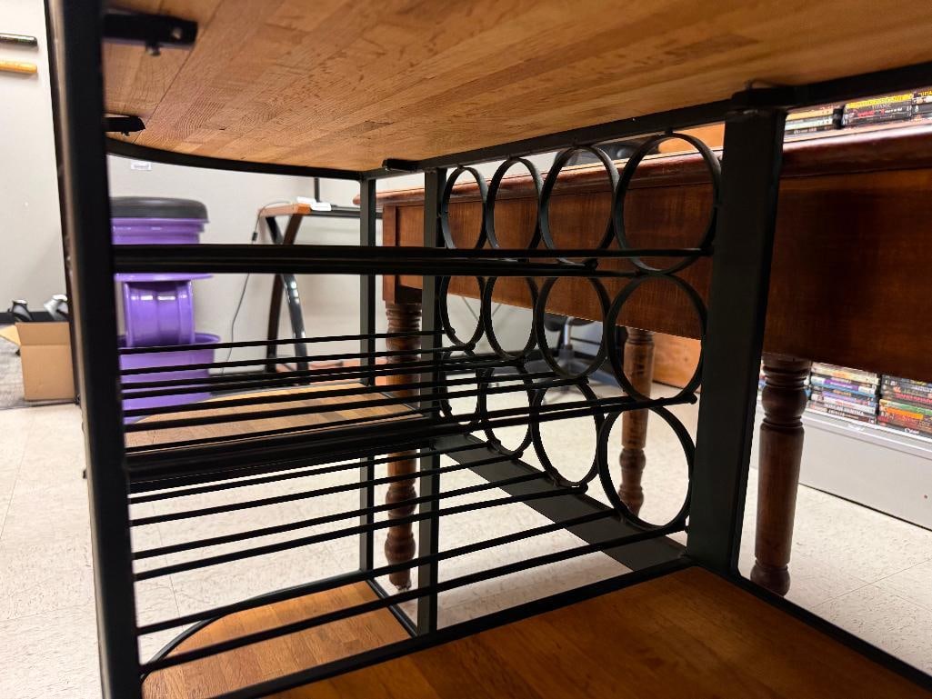 MODERN WOOD AND METAL FRAME KITCHEN BAKER'S RACK WITH 12 BOTTLE WINE RACK, WOOD INSERTS, AND MORE - 7