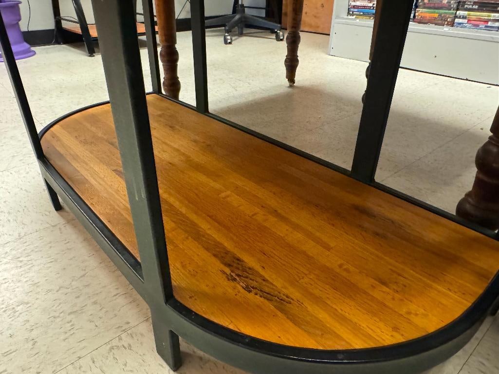 MODERN WOOD AND METAL FRAME KITCHEN BAKER'S RACK WITH 12 BOTTLE WINE RACK, WOOD INSERTS, AND MORE - 8