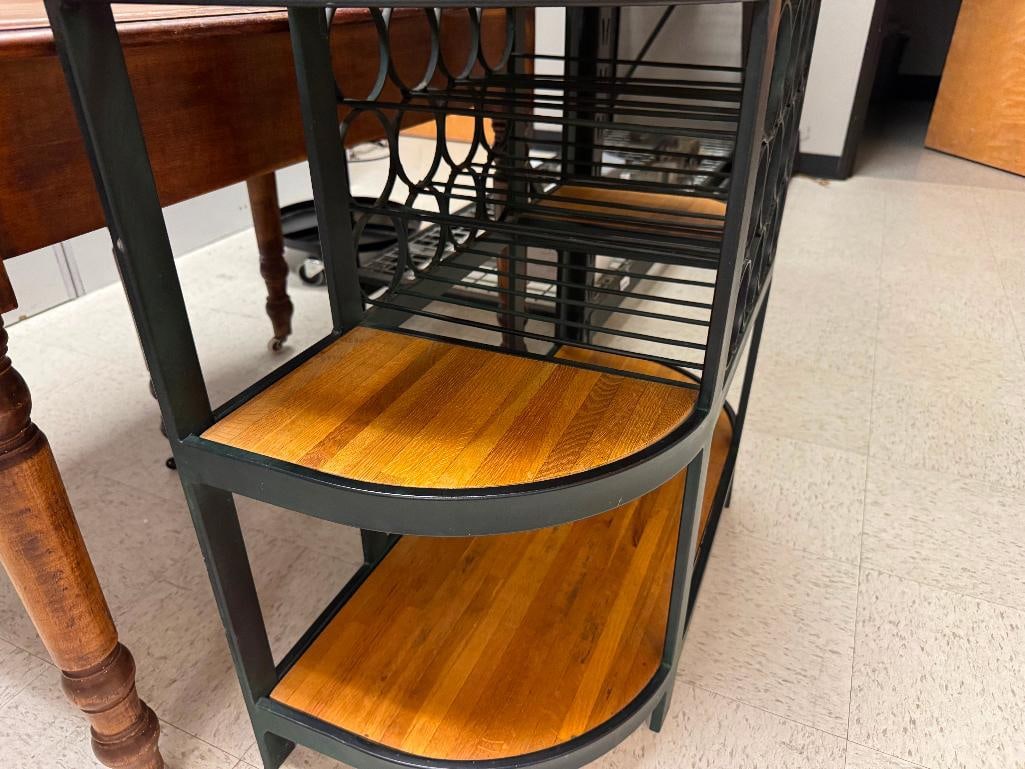 MODERN WOOD AND METAL FRAME KITCHEN BAKER'S RACK WITH 12 BOTTLE WINE RACK, WOOD INSERTS, AND MORE - 9