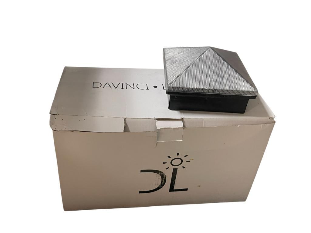 SET OF DAVINCI LIGHTING SOLAR POWER LIGHT POST CAPS: SQUARE SHAPED, INCLUDES FOUR LIGHTS AND ORIGINAL BOX EACH LIGHT IS 4 3/4" X 4 3/4" X 3"