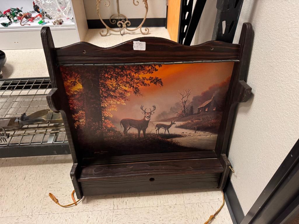 JESSE BARNES HUNTING THEMED BUCK PRINT SET IN WOOD FRAMED BOW RACK - 2