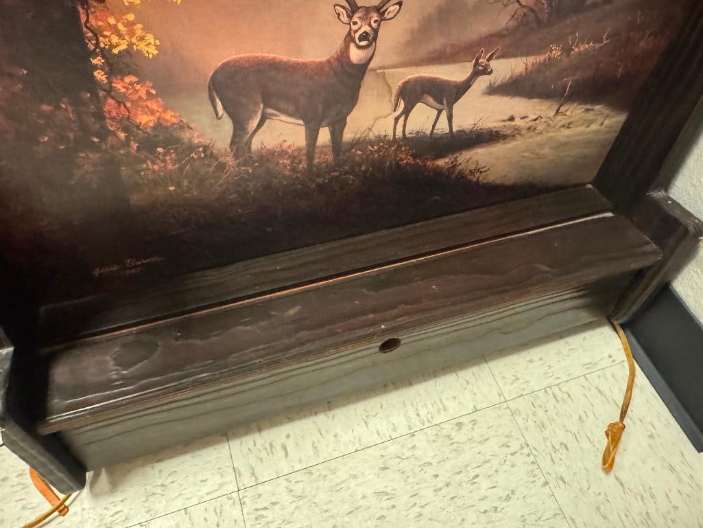 JESSE BARNES HUNTING THEMED BUCK PRINT SET IN WOOD FRAMED BOW RACK - 3