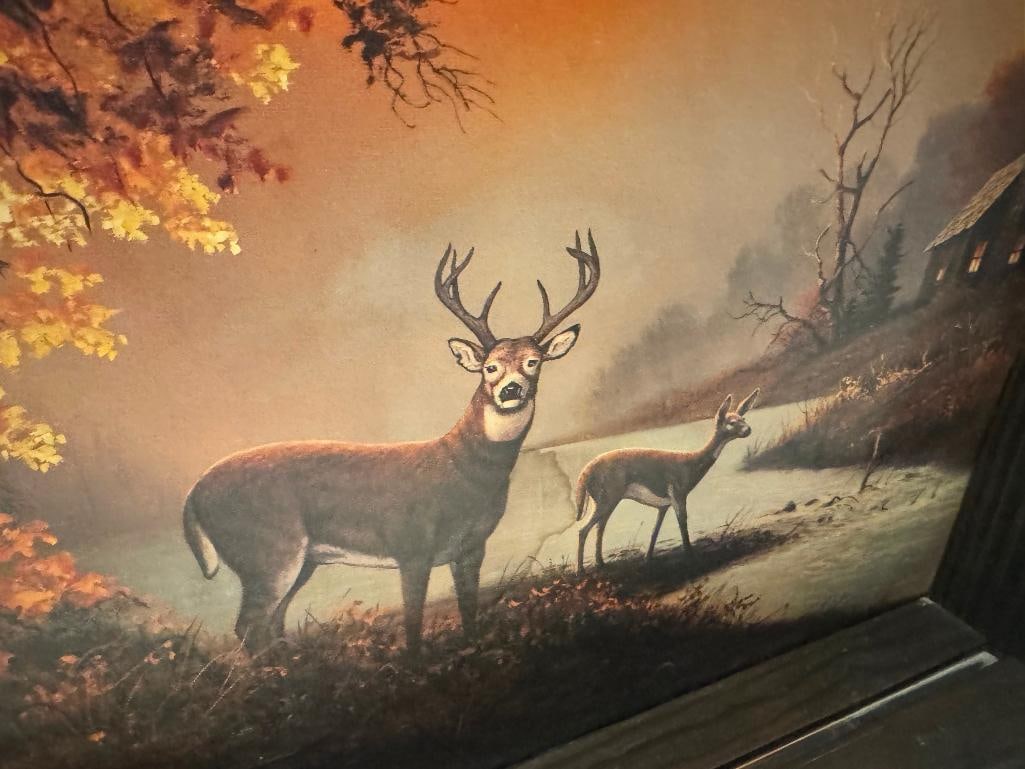 JESSE BARNES HUNTING THEMED BUCK PRINT SET IN WOOD FRAMED BOW RACK - 4