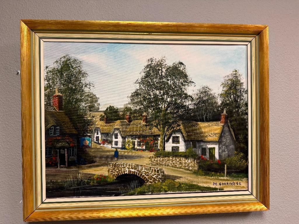 MALCOM GEARING BRITISH ARTIST ORIGINAL OIL ON CANVAS LANDSCAPE PAINTING OF ENGLISH COTSWOLDS - 2