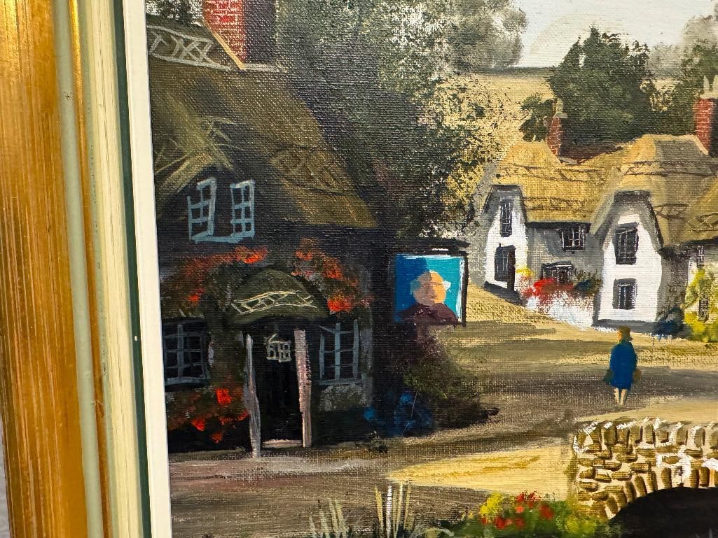 MALCOM GEARING BRITISH ARTIST ORIGINAL OIL ON CANVAS LANDSCAPE PAINTING OF ENGLISH COTSWOLDS - 4