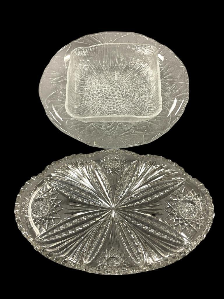 BRILLIANT PERIOD HAND CUT CRYSTAL SERVING DISH WITH GEOMETRIC DESIGN AND HOBSTAR FANS (1 of 13)
