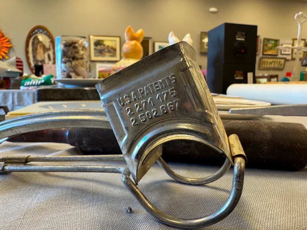 FOUR VINTAGE KITCHEN GADGETS MOULI GRATER, ICE CRUSHER, SMALL ROLLING PIN, AND WOOD MIXING STICK - 4