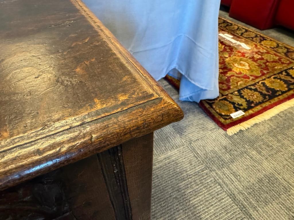 JACOBEAN STYLE HAND CRAFTED DOWRY CHEST CRAFTED FROM QUARTER SAWN OAK WITH FORGED HARDWARE - 12