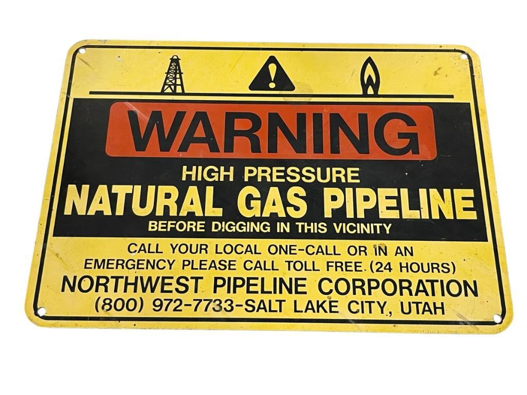 NORTHWEST PIPELINE CORPORATION NATURAL GAS PIPEPLINE DOUBLE SIDED METAL SIGN SAL LAKE CITY, UTAH: 14" X 10" 