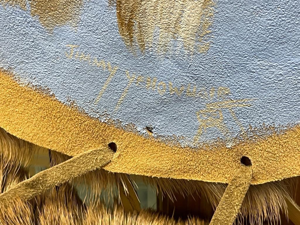 ORIGINAL OIL PAINTING ON DEER HIDE BY NAVAJO ARTIST JIMMY YELLOWHAIR OF WHITE ALBINO BUFFALO - 4