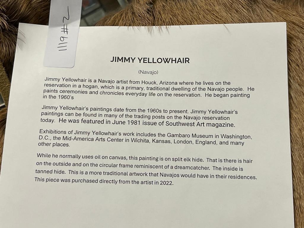 ORIGINAL OIL PAINTING ON DEER HIDE BY NAVAJO ARTIST JIMMY YELLOWHAIR OF WHITE ALBINO BUFFALO - 6