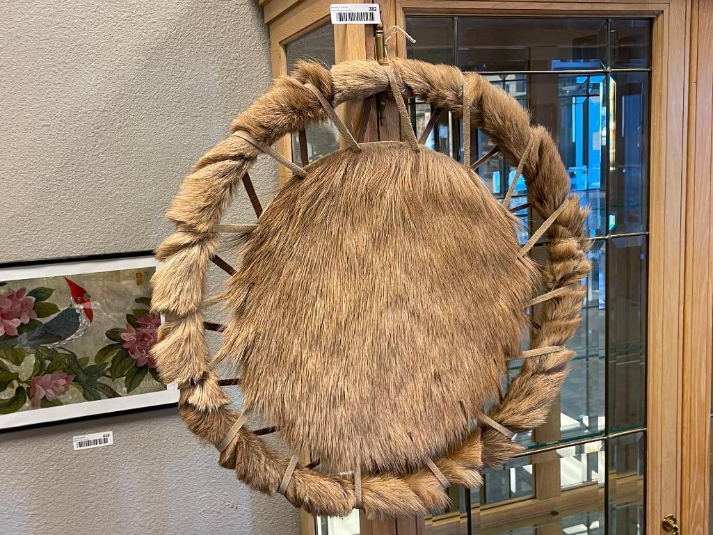 ORIGINAL OIL PAINTING ON DEER HIDE BY NAVAJO ARTIST JIMMY YELLOWHAIR OF BALD EAGLE - 7