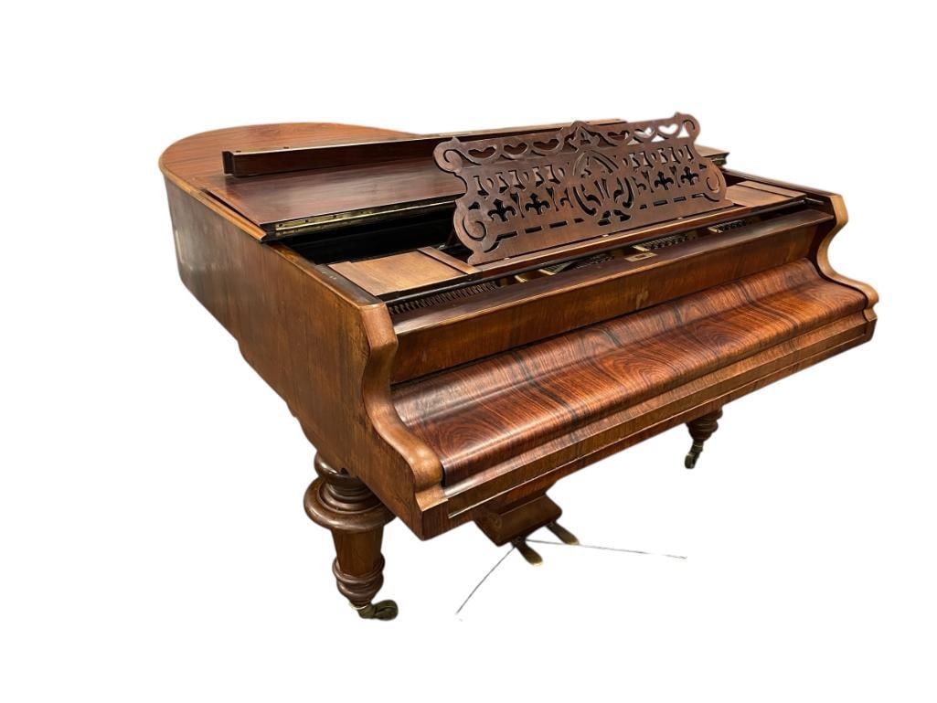 19TH CENTURY GUSTAV HOFBAUER, WIEN EXOTIC VERTICAL GRAIN WALNUT BABY GRAND PIANO (1 of 20)